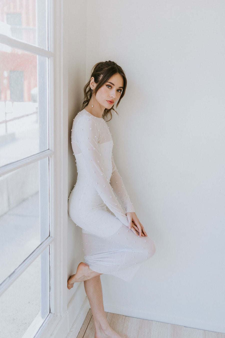 Pampas Sheer Pearl Bodycon Dress